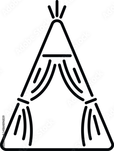 Simple graphic line art drawing illustrating a traditional teepee tent
