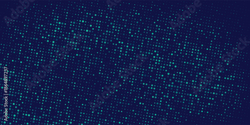 Digital glowing pixels matrix pattern on dark blue background. Abstract backdrop of glittering dots for FinTech presentation, blockchain or data scientist concept. EPS10