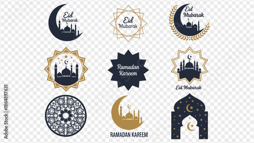 Ramadan Kareem Eid Mubarak Islamic holiday icons