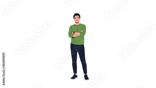 Young man standing with crossed arms wearing casual clothing confident pose isolated on white