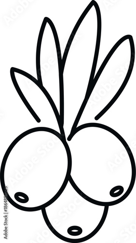Sea buckthorn berries and leaves black outline icon on a white background