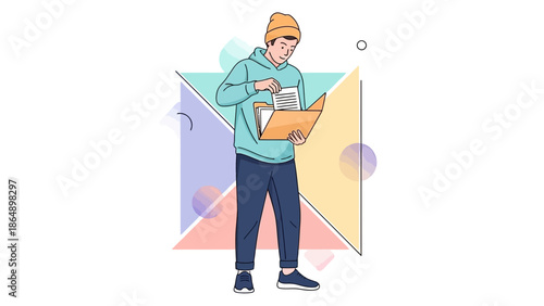 Young person engaging with a colorful book in a modern and vibrant illustration