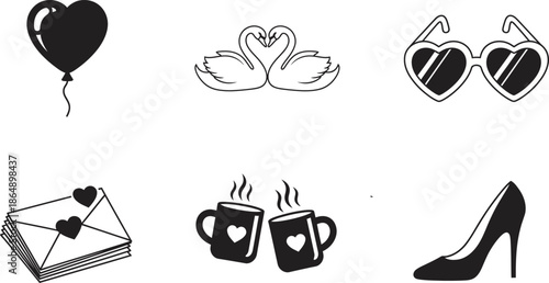 Valentines day symbols and icons hearts balloons and love gifts on valentine's day