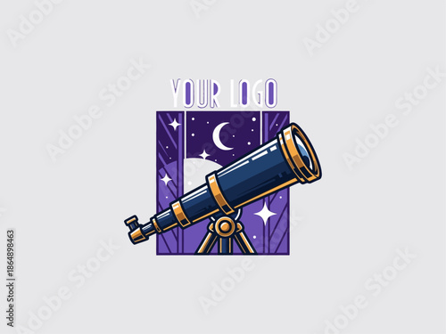 Telescope Stargazing at Night Sky Scene.