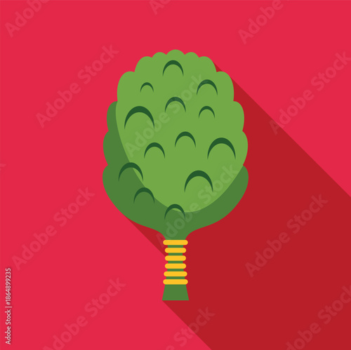 Green artichoke vegetable illustration with long shadow on a red background