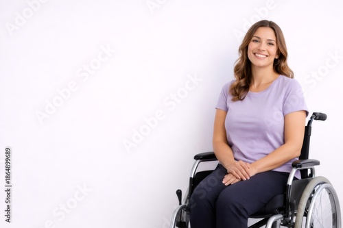 Smiling woman using wheelchair celebrating international women's day