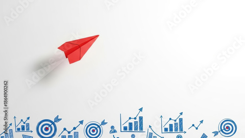 Plan innovative plane success background paper solution strategy red space business businessman white successful innovation concept copy background with red paper plane flying up over white space