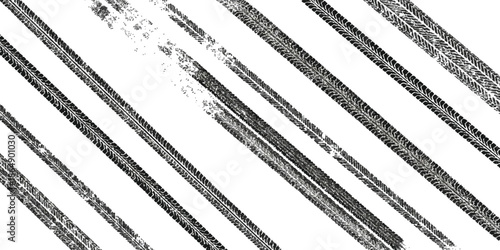 Diagonal black tire tracks pattern on a white background, suitable for a grunge texture