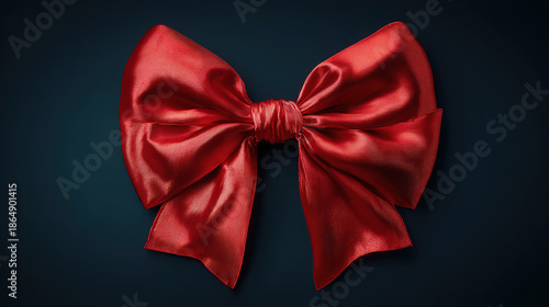Realistic Style Red Satin Bow on Black Background