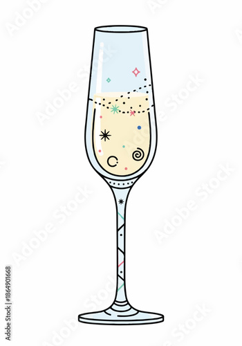 Elegant champagne flute filled with sparkling bubbles for celebration.
