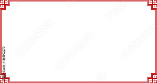 Red rectangle Chinese style frame, outline stroke border with 15 x 8 aspect ratio for 16x9 project ads, social post, presentation, cut out , SVG isolated .