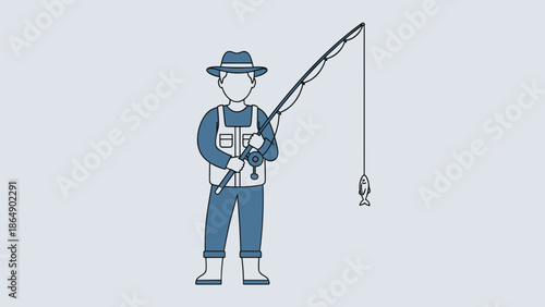 Fisherman holding a fishing rod with a fish on the hook.