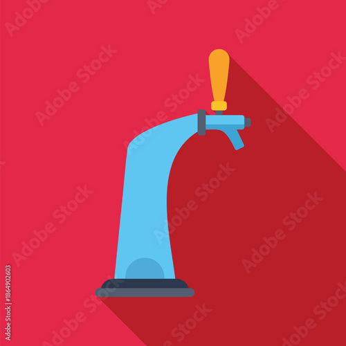 Beer tap dispenser icon with a long shadow against a solid red background representing pub and bar concepts