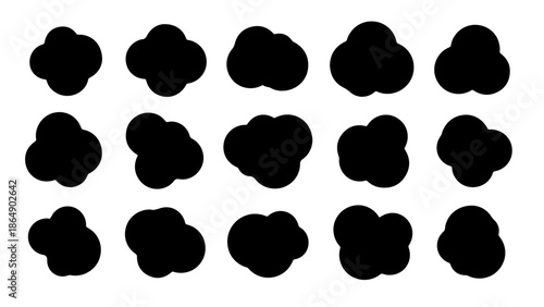 Set of 15 Abstract Black Liquid Blob Shapes | Organic Amoeba Silhouettes for Modern Design and Graphic Elements