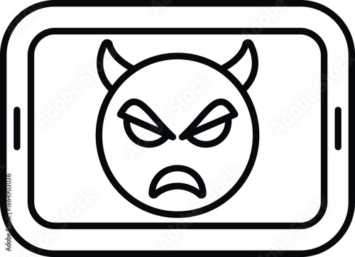Digital tablet displaying hostile devil emoji, representing online harassment and internet hate