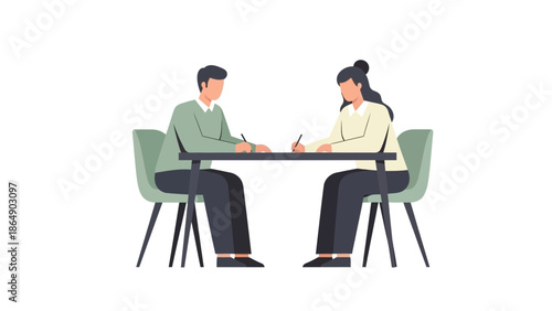 Professional Business Meeting Between Male and Female Colleagues at Office Table