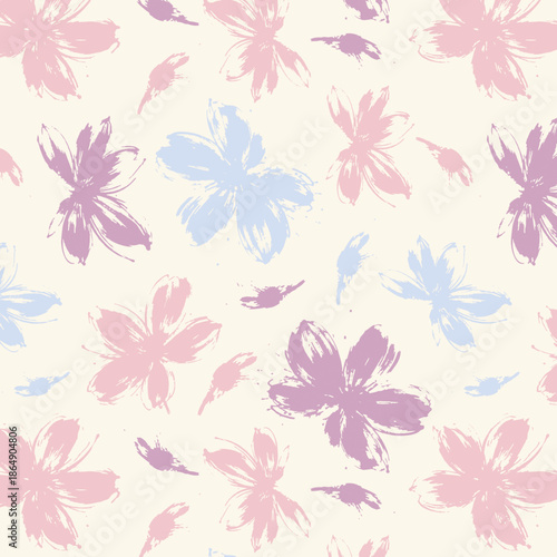 Wallpaper Mural delicate pastel light floral pattern with paint strokes Torontodigital.ca