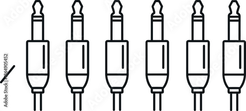 Professional Set of Six Audio Jack Connectors for Sound Engineering Music Production Stereo Equipment and Electronic Connectivity Vector Line Illustration