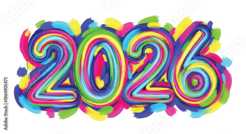 Vibrant 2026 Graffiti Typography Artwork: Bold, Neon, Multicolor Year Celebration.