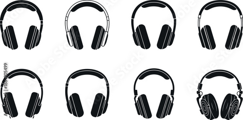 Professional Headset Vector Set with Studio Headphones Icons for Music Audio Podcast Radio DJ Equipment and Sound Technology Graphic Elements