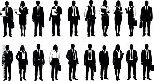 Set of professional business people silhouettes in formal suits corporate team office workers standing group collection isolated on white background