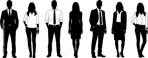 Set of Professional Business People Silhouettes in Formal Attire Standing Individually for Corporate Team Building and Office Employment Career Concepts