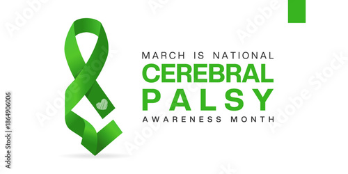 March Is National Cerebral Palsy Awareness Month. Ribbon and heart. Great for cards, banners, posters, social media and more. White background.  