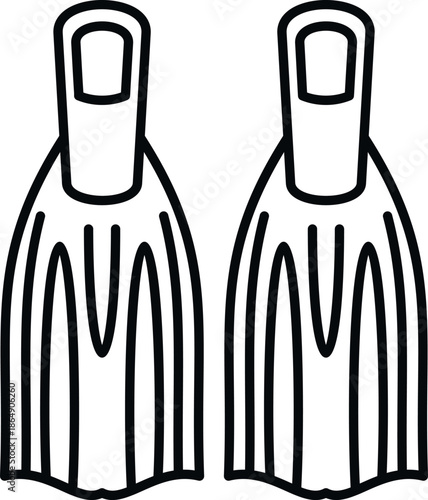 Two flippers for underwater swimming in an outline icon style