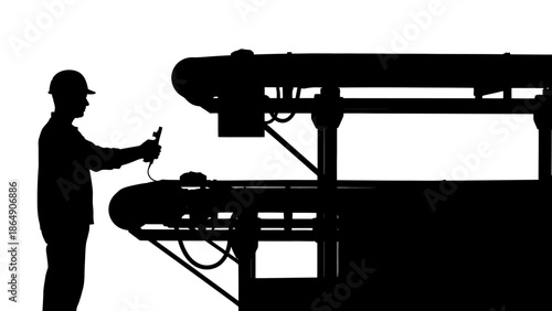 Industrial Worker Operating Machinery Silhouette Vector
