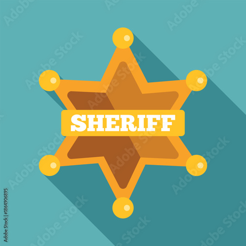 Six pointed sheriff star badge with a ribbon displaying sheriff text, presenting a flat design