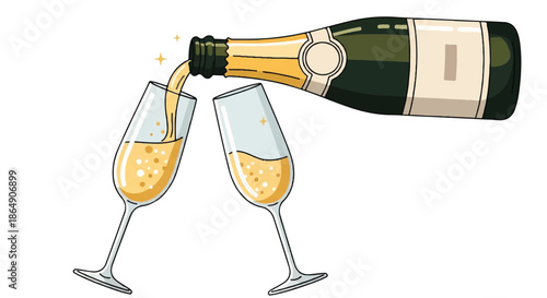 Champagne Toast with Flutes: Celebration Scene of Clinking Glasses.