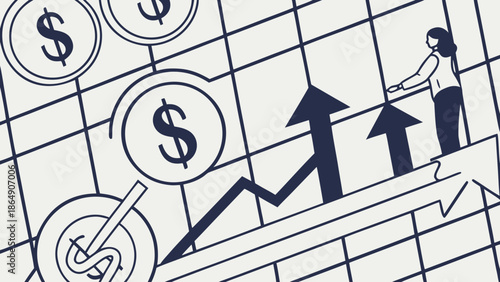 Business growth concept with financial chart and dollar signs.