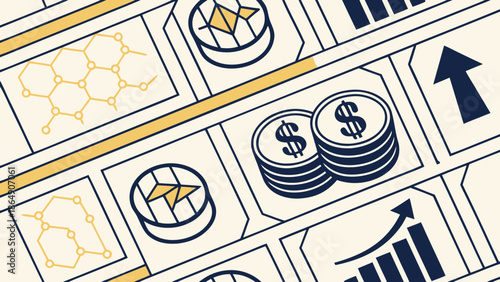 Financial Growth and Investment Symbols on a Board.