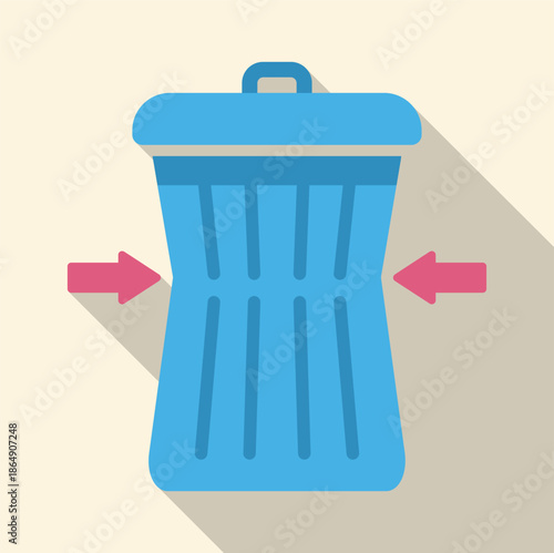 Blue bin with arrows indicating the action of compressing garbage