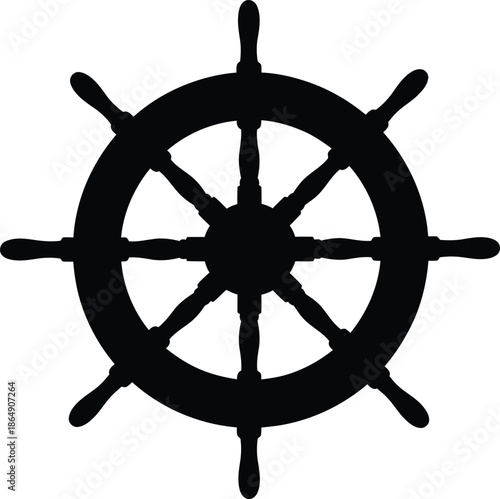 Antique wooden nautical ship steering wheel helm isolated on white for sea travel navigation and boat control vector illustration