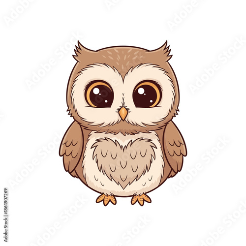Cute cartoon owl with heart shaped belly looking adorable