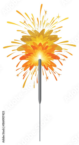 Golden sparkler burst over a handheld stick creating a radiant halo of light and festive glow.