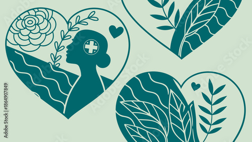 Mental Health Awareness Symbol Heart Silhouette with Plants.