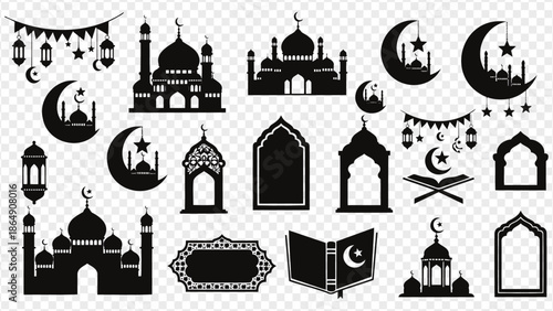 Ramadan Kareem Islamic symbols and mosque silhouettes