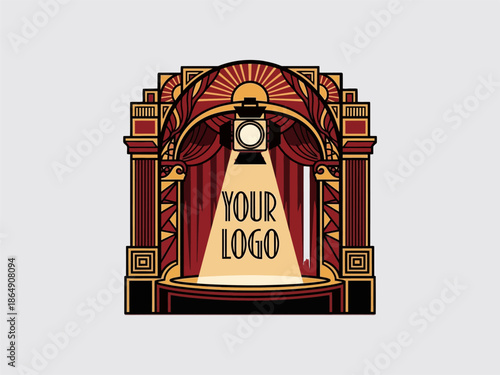 Theater Stage with Curtain and Spotlight.