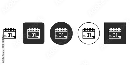 Date 31 calendar icon for schedule and deadline reminder app| Monthly tear-off calendar vector showing the last day of the month |Line art style agenda symbol set for web and mobile interfaces