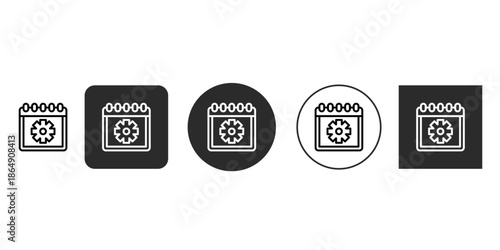 Calendar settings icon for scheduling maintenance or configuration | Vector illustration of gear on appointment planner symbol | Black and white graphic for date management and system setup 