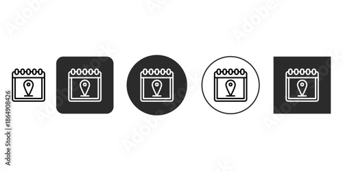 Calendar icon with location pin for event scheduling app | Vector illustration of date and meeting place symbol | UI UX icon set for planning location based activities | Pinpoint event destination