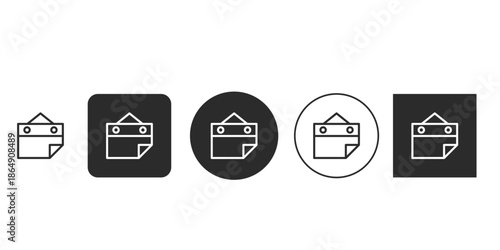 Hanging calendar icon vector illustration for scheduling apps | Simple outline reminder date planner symbol UI | Black and white memo pad icon set with folded page corner | Digital event management