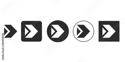Black and white fast forward icon set for media players and interfaces | Vector illustration of next track or skip button symbols in multiple styles