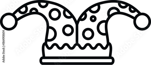 Jester hat with polka dot pattern and bells, representing humor and celebration