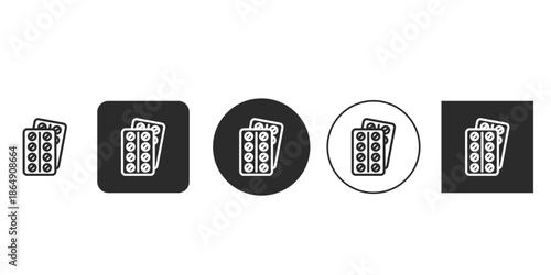 Prescription medicine blister pack icon vector graphic design | Simple black and white tablets in strip symbol for pharmacy app | Flat web icon set for healthcare and dosage reminder