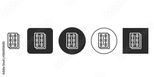Prescription medicine blister pack icon vector illustration | Capsule and tablet strip silhouette for medical app design | Pharmacy healthcare concept pictogram black and white 