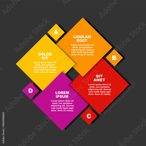 Infographic with four blocks and labels, ideal for structured data presentation or business communication. Vector illustration.