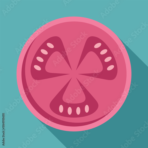 Round pink tomato slice with seeds creating a healthy vegetable icon design